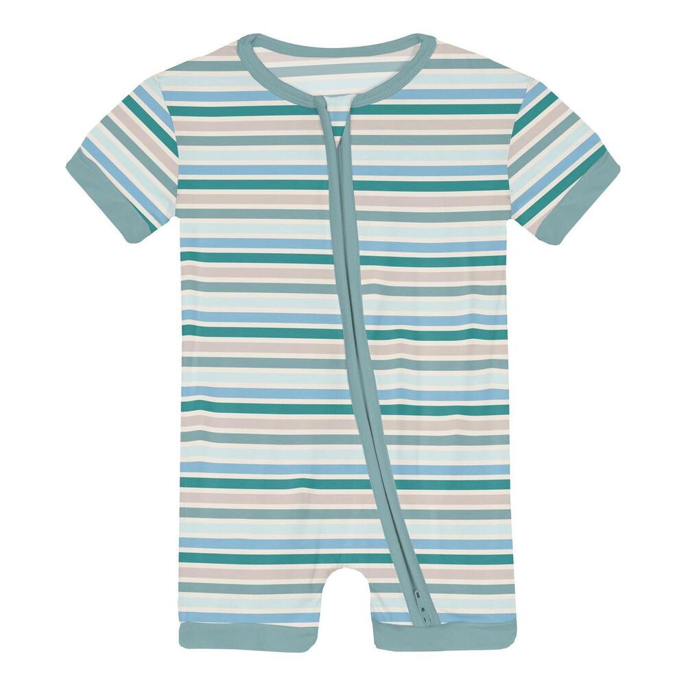NEW KICKEE boy's shorty sleeper with zipper pajama in lakeside stripe